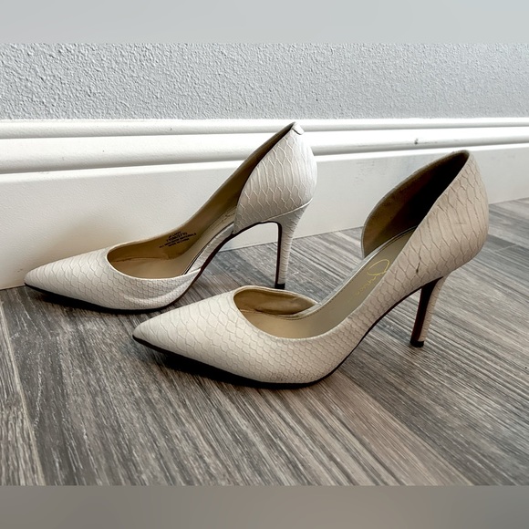 Jessica Simpson Shoes Faux Snakeskin white pointed toe heels pumps stiletto W7.5 - Picture 4 of 10